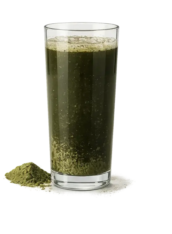 Dense, dark, gritty greens drink